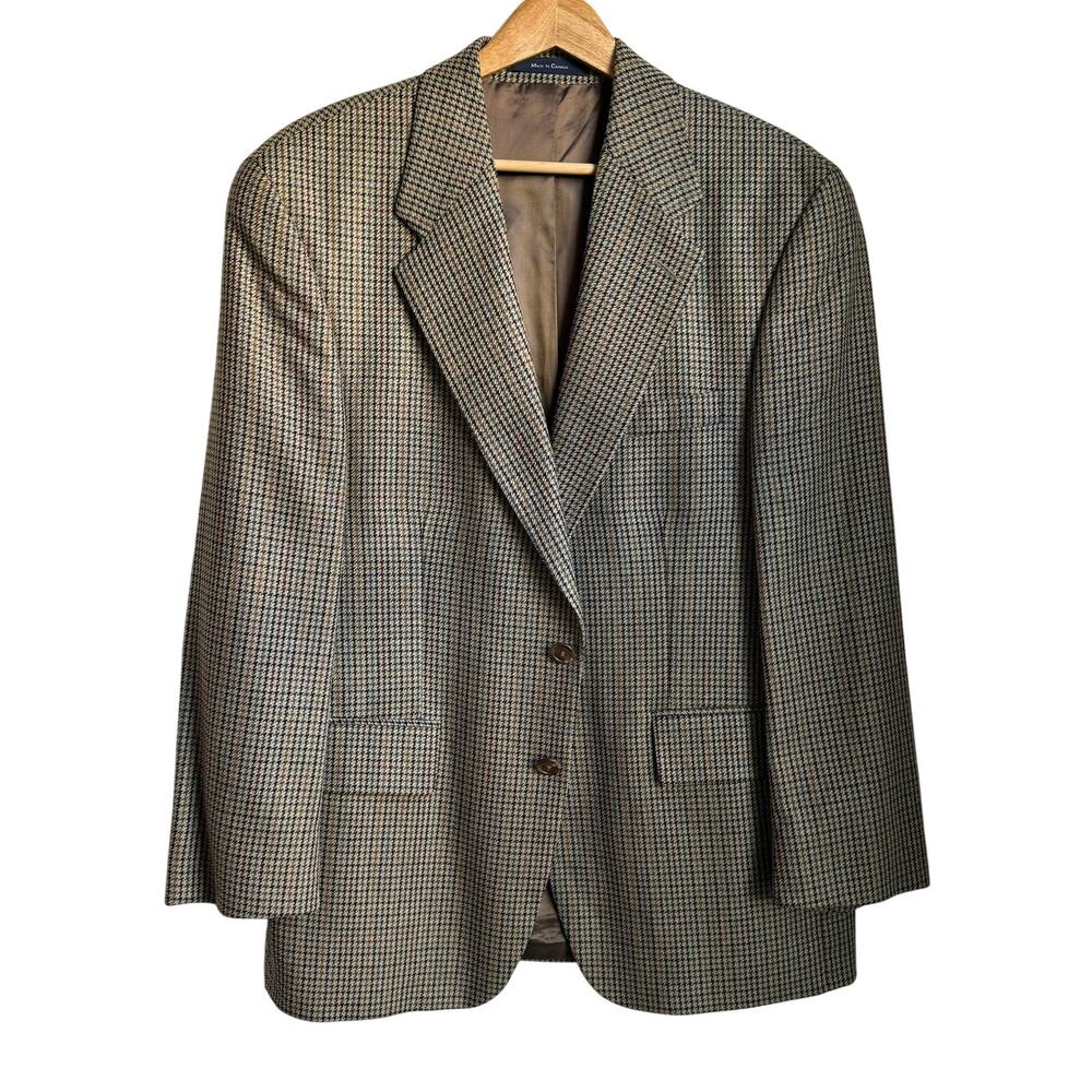Chaps Ralph Lauren Men’s Houndstooth Wool Silk Blazer 40 S Made in Canada